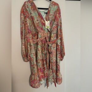 Floral Kimono Dress with Tie Waist